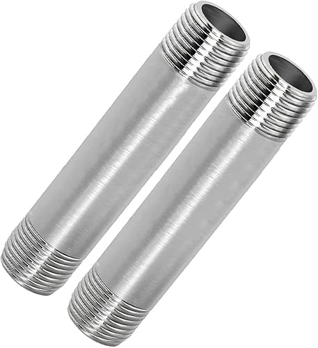 Fitvell 304 Stainless Steel Nipple Pipe Fitting 1 NPT X 1 NPT Male Thread Cast Pipe Fittings 4 100mm Length (pack of 2)
