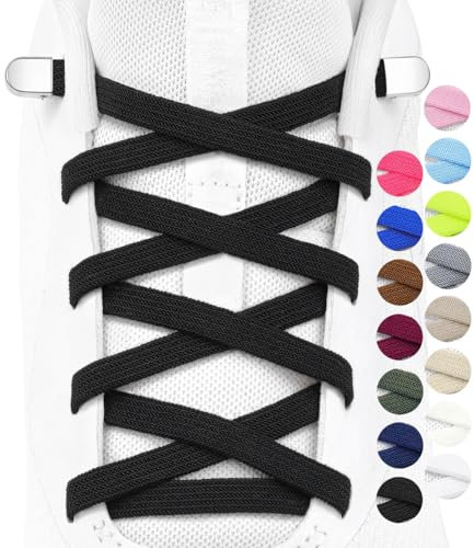 Stepace 2 Paar Elastische Schnürsenkel für Kinder und Erwachsene Sportschuhe Sneaker flache Schuhbänder elastische ohne binden Schwarz 120