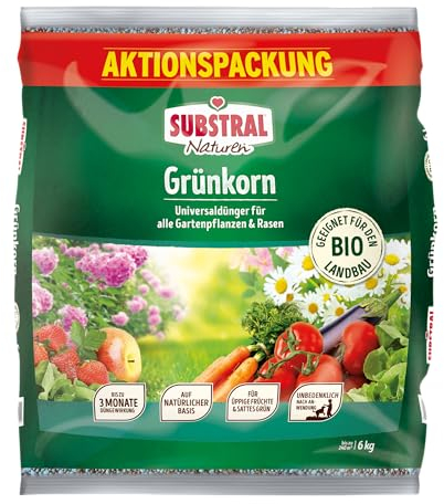 Substral Naturen Grünkorn, 6kg, Bio Universal Gartendünger für alle Blüh-, Obst- & Gemüsepflanzen sowie Rasenflächen, grün