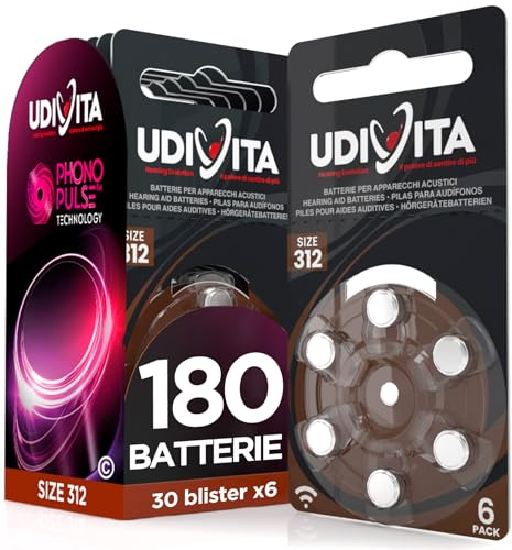 180 Pile Per Apparecchi Acustici Udivita Misura 312 Batterie Zinco Aria - 30 Blister da 6 Pile