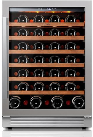 Ca'Lefort 24 Inch Wine Fridge, 61 Bottle Wine Cooler Refrigerator, 40-65°F Wine Refrigerator Glass Door, 3 LED Wine Fridge, Built-in or Freestanding Fridge for Home/Bar/Kitchen (5.65 cu.ft)