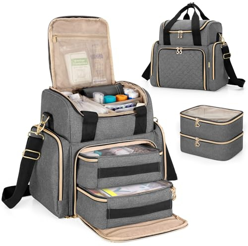 LUXJA Large Medicine Bag with 2 Removable Cases, Medicine Storage Bag with Multiple Storage Sections (Suitable for Travel or Home), Gray