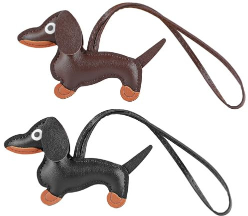 2 Stück Schlüsselanhänger Dackel,Welpe Hundetasche Anhänger,Leder Glücksbringer Dackel Keychain,Schlüsselanhänger Hund,Leder Tierisch Schlüsselanhänger,Dackel Deko,Dackel Geschenke,für Frauen Männer