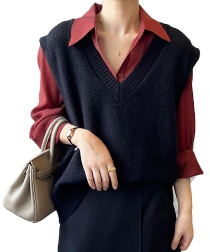 Maglione Senza Gilet Donna Scollo a V Pullover Maglioni Invernali Maniche Maglione Smanicato Invernale Elegante Maglia Gilet Smanicato Maglieria Donne Maglione Gilet Lana Merino Maglioni Lavorati