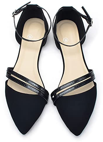 Dernolsea Women's Ballet Pumps Pointed Toe Ankle Strap Evening Party Dress Flats Slip On Flat Dolly Ballerina Shoes Black Size 6 UK