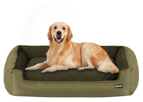 HMTOPE Hundebett, Hundesofa, Hundekissen, Hundekörbchen Abnehmbar und waschbar, Olivgrün, 110 x 86 x 26 cm