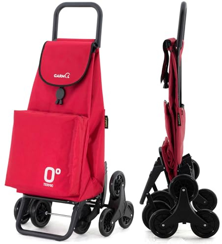 GARMOL Carro de la Compra Térmico Plegable 55 litros |Bolsillo Térmico Interior de 11 litros | Carro de la Compra 8 Ruedas Sube Escaleras de Gran Capacidad | Carrito Plegable Color Rojo