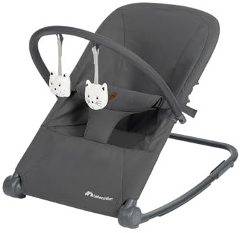 Bebeconfort Aster, Babywippe, 0–2 Jahre, Leichtgewicht (2,7 kg), ultra-kompakt zusammenklappbar, verstellbare Rückenlehne, Polsterkissen, abnehmbarer Spielbogen, 3-Punkt-Gurt, Tinted Graphite