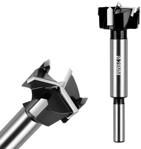 Flintronic Forstner Punta per Trapano, 28mm Punta da Trapano per Legno, Forstner Punte da Trapano Versione Aggiornata con 3 Taglienti, Gambo Rotondo per Legno, Legno duro, Pannelli di Fibra