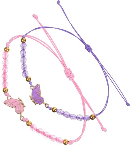 JIYIN 2 stycken vänskapsarmband, BFF-armband fjärilsarmband flicka bästa vän armband smyckesgåvor armband för bästa vänner (lila + rosa