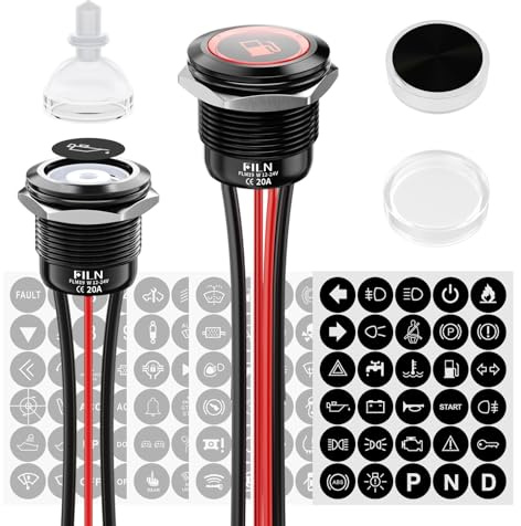 FILN 2 interruttori a pressione impermeabili da 19 mm, 1NO1NC, 12 V-24 V, LED rosso
