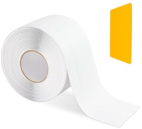 MISIQIMA Zócalo blando autoadhesivo, 50 × 20 mm, PVC, autoadhesivo, con raspador, para cocina, baño, salón, oficina (5 metros, blanco)