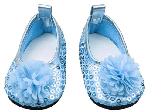 Peosaard Accessoires de poupée, Chaussures de poupée à Paillettes, Chaussures habillées à Fleurs pour Accessoires poupées bébé Fille 18 Pouces, 1 Paire Bleue, Paillettes