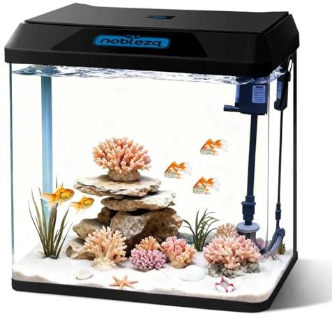 Nobleza - Acuario 30L con Filtro Integrado y Luz LED, Pecera de Cristal Completa para Peces, Acuario de Iniciación para Hogar y Oficina - Negro