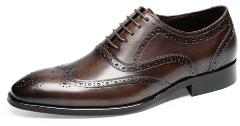 Men's Dress Shoes - Full Brogue Oxfords in Genuine Leather | Wingtip Dress Shoes with Handcrafted Perforations Brown 7