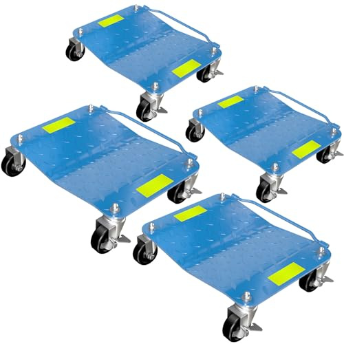 LARBANKE Car Wheel Dolly Set of 4,2722 KG Tire Stake Cart with Reflective Tape,Heavy Duty Vehicle Dolly with Lockable Casters & Handle,for Car Moving,Garage Auto Repair