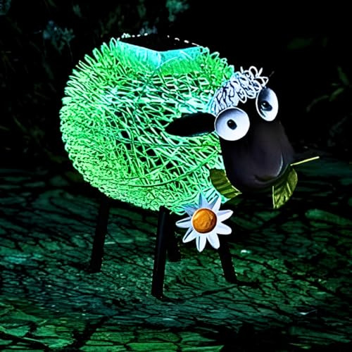 Garden mile® Scultura a forma di animali da giardino con luci a LED che cambiano colore, a energia solare, effetto bronzo, color rame, effetto bronzo, splendida decorazione da giardino (pecora)