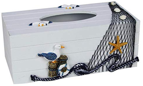 Holz Tissue Box Kosmetiktücherbox Mediterraner Stil Kleenexbox Tischdeko Taschentuchbox Kosmetiktuchspender Kosmetiktuch Box Nautische Geschenke für Zuhause Büro