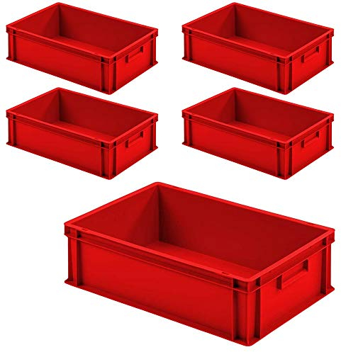 BRB Lot de 5 bacs Euro avec 2 poignées, PP, 600 x 400 x 175 mm, rouge