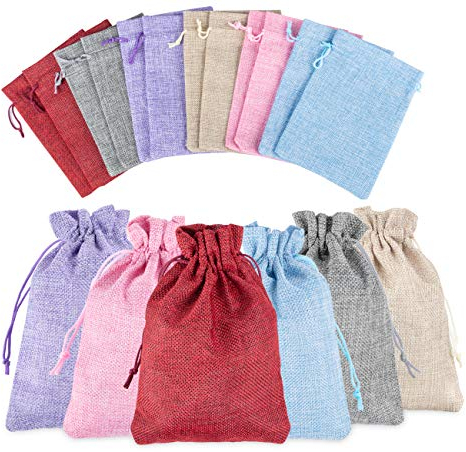ABSOFINE Jutesäckchen 36 Stücke Bunte Natur Säckchen mit Kordelzug Jutebeutel 13x18cm Jute Säcke Stoffbeutel zum Befüllen Leinen Säckchen für Adventskalender Schmuck Gastgeschenke und DIY Handwerk