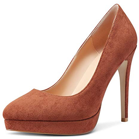 Castamere Escarpins Plateforme Femme Mode Aiguille Talon Hauts 12CM Heel Shoes Marron Suède Chaussures EU 38.5