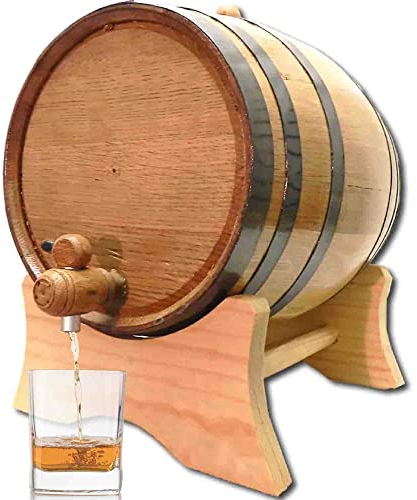 10 Liter Oak Aging Barrel with Stand, Bung & Spigot (2.5 Gallon) - Wooden Whiskey and Wine Barrel for Home Brewing, Distilling, Wine Making, Cocktail Aging - Charred Oak for Whiskey