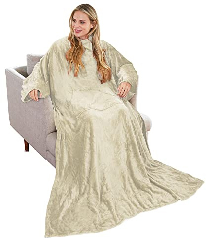 Catalonia Classy Coperta indossabile con Maniche Regalo per Adulti Donne Uomini, Extra Caldo Pile Leggero Accogliente Coperta Corpo, TV Avvolgere Coperta di Lancio con Tasca