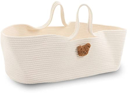 SALALIS Baby-Moses-Korb Baby-Schlafkorb Tragbarer Moses-Korb Stubenwagen Faltbares Baumwollseil-Baby-Nest-Bett für Jedes Wohnzimmer, Schlafzimmer, Kinderzimmer(Weiß)