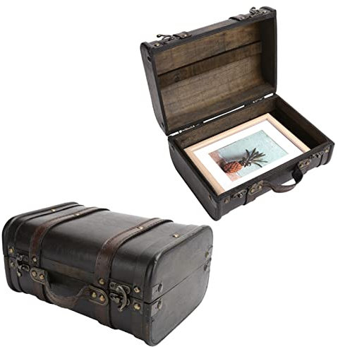 Maleta De Madera Vintage Con Cierre De Hebilla, Cofre De Almacenamiento De Tesoros Antiguos De Gran Capacidad Con Adornos De Cuero, Baúl De Almacenamiento De Madera Decorativo Para Accesorios De Fotog