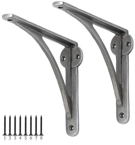 Edenic 2pcs Scaffold Board Ironbridge Shelf Brackets - 5.5x7 Inch Cast Iron Heavy Duty Wall Bracket for Shelves, 8 Wall Mounted Screws 25mmx4.5mm for Kitchen Shelve, Living Room, Outdoor Support