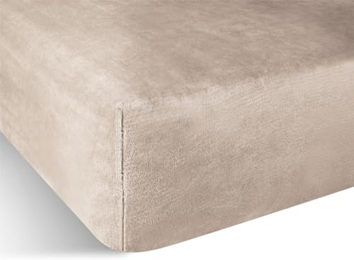Flanell Spannbettlaken - Kuscheliges Bettlaken mit Cashmere Touch und 35 cm Steghöhe - Winter Spannbetttuch für 90x200, 100x200, 140x200 und 180x200 Farbe Taupe Größe 160 cm x 200 cm