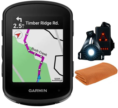 Garmin 010-02694-00 Edge 540, Compact GPS Cycling Computer, Device Only Bundle with Workout Cooling Sport Towel and Deco Essentials Wearable Commuter Front and Rear Safety Light