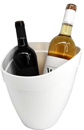 VINAK – Cubitera 4L para Botellas de Vino y Champagne con Capacidad para 1 o 2 Botellas | Enfriador de Botellas con asa incorporada Resistente y Elegante | Fabricada en Europa (Blanco)