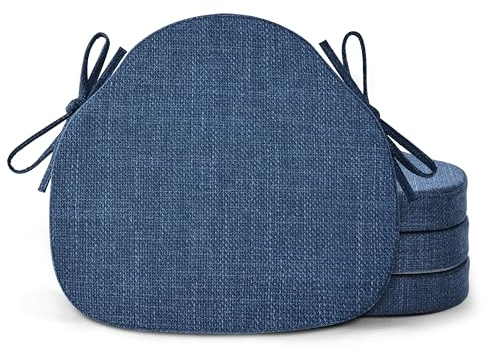 Shinnwa Dining Chair Cushions Set of 4, High-Resilience Foam Windsor Seat Pads, Kitchen Chair Cushions with Ties & Textured Cover, 4 Pack, 16.5 x 15.5 x 2, Navy Blue