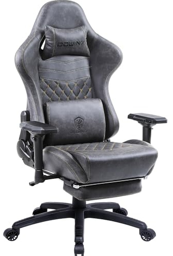 Dowinx Chaise de gaming ergonomique style course avec massage lombaire - Fauteuil de bureau pour ordinateur - En cuir synthétique avec repose-pieds escamotable - Accoudoirs 4D
