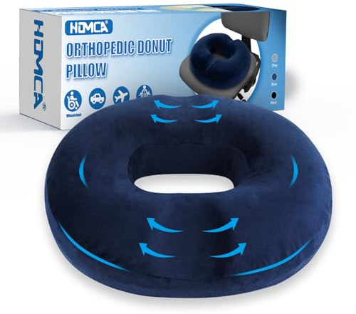 HOMCA Sitzkissen Hämorrhoiden Orthopädisch Donut Kissen aus Memory-Schaum, Ergonomisches Steißbeinkissen für Rollstühle, Autos und Bürostühle, Erhöht Sitzkomfort, 45x40x9cm, Blau