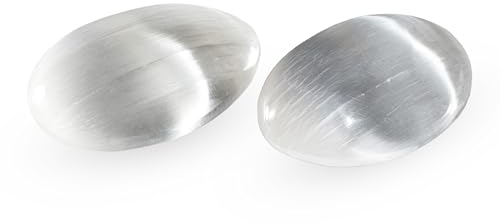 NKlaus 2X Selenite Naturale adulatore Mano 6,5x5cm Palma energia Pietra Meditazione Decorazione 15594