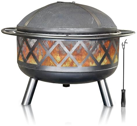 AK TRADING CO. Crossweave Holzfeuerstelle mit Funkenschutz, Schürhaken, Netzabdeckung, Edelstahlrost, 76,2 cm, Schwarz