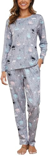 Reliwel Pyjamas för damer Lång bomullspyjamas Winter Överdel och pyjamasbyxor Långärmad Loungewear Nattkläder Hemmakläder Mysig fritidskläder