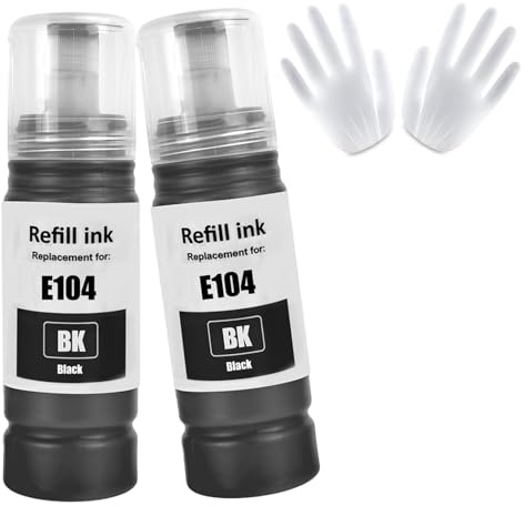 ASEKER 104 Inchiostro 2 Nero Compatibile per Espon 104 ET-2810 ET-2815 ET-2820 ET-2825 ET-2710 ET-2711 ET-2712 ET-2714 ET-2715 ET-2720 ET-2721 ET-2726 ET-4700 ET-4800 Stampante (BK*2)