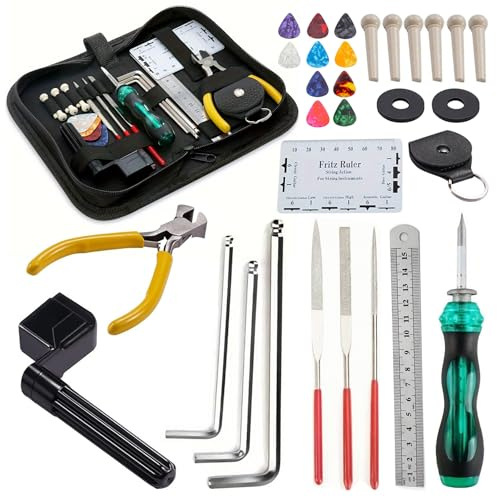 OioTuyi 31 Pcs Guitar Maintenance Tool Kit, Luthier Tool Kit with Carrying Bag for Guitar, Ukulele, Bass, Banjo, Mandolin – Perfect Guitar Cleaning and Care Accessories