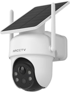 ARCCTV 4MP Telecamera di sorveglianza per esterni, con pannello solare integrato, 100% wireless, rotazione a 360°, rilevamento del movimento, adatta per kit telecamere ARCCTV