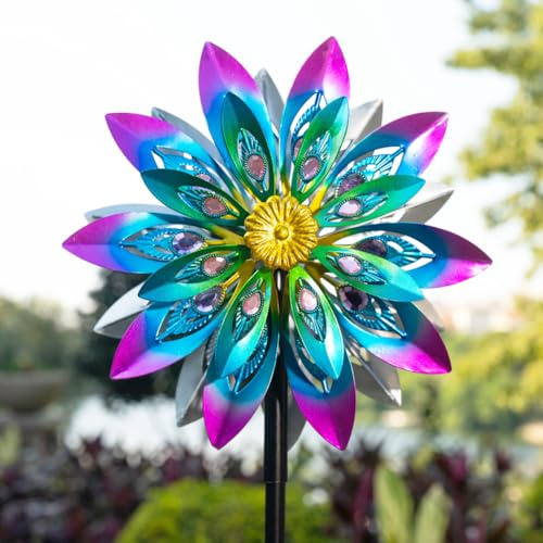 VEWOSTAR 360° Metal Wind Spinner Outdoor,13 Kinetic Wind Sculptures Decor