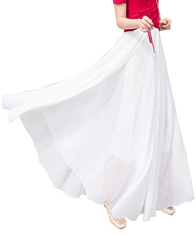 BiilyLi Gonna Lunga Donna Elegante Chiffon Vita Alta Linea ad A Vita Elastica Maxi Gonne Boho Svasata Skirt Estate Spiaggia Danza Festival (Taglia Unica Bianco)