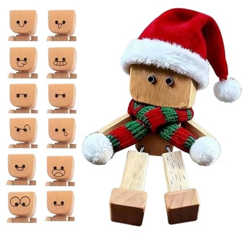 Shaking Wooden Man Figurine – Trä Polyester Handgjord Storlek | Wobble Desk Buddy Magnetic Expression Toy With Tomte Hat | Rolig Instrumentbräda Present För Kontor Bil Display Och Semester A