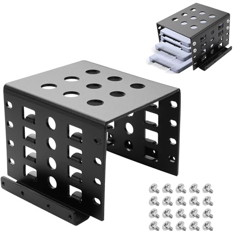 YAODHAOD Estante de montaje de disco duro de 2.5 pulgadas, soporte de almacenamiento de disco duro de aluminio, montaje de 4 x 2.5 pulgadas SSD/HDD en bahía de unidad de 3.5 pulgadas, jaula de disco