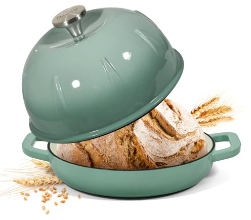 Davivy Forno olandese in ghisa smaltata per pane a lievitazione naturale, pentola olandese con coperchio a cupola, pentola per pane in ghisa, standard, verde sale marino