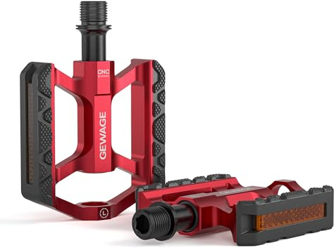 GEWAGE Bicycle Pedals Aluminum — Small & Lightweight – 3 Sealed Bearings, Chromoly Axle, Non‑Slip Platform Pedals with Reflector – for MTB, Trekking, City & Kids’ Bikes (Red)