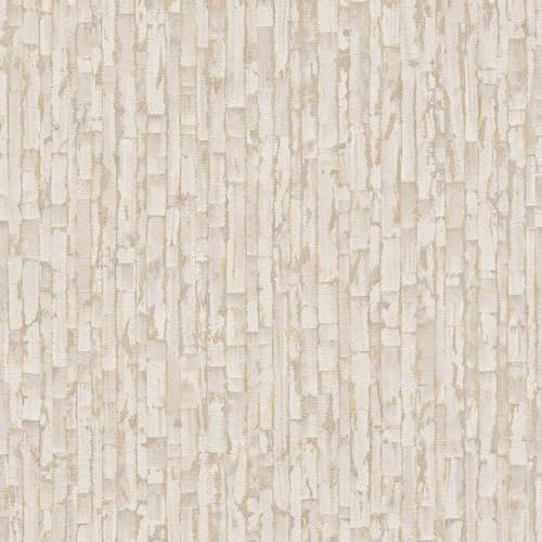 Profhome Carta da parati con accenti metallici 786661-GU Carta da parati intissata (TNT) crema oro bianco-perla beige 0,53 m x 10,05 m / 5,33 m2
