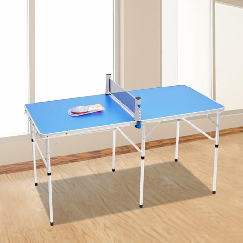 Mesa de ping pong plegable, mesa de ping pong portátil, mesa de ping pong multifuncional con red de ping pong, 2 raquetas y 3 pelotas, juego completo, para interior o exterior, 152 x 76 x 76 cm
